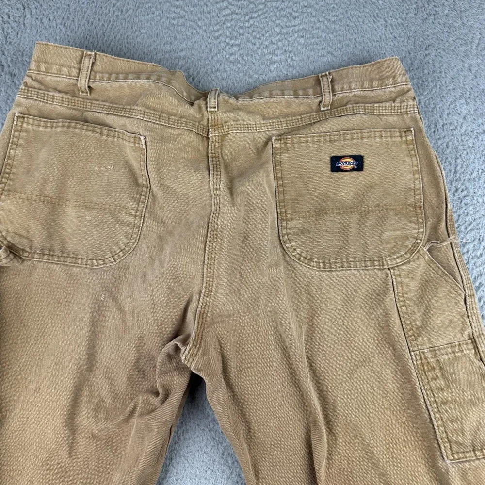Dickies Mens Carpenter Pants Duck Brown Canvas Workwear Distressed 40x30 Relaxed